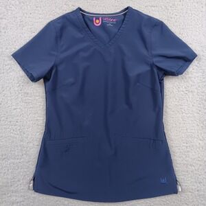 Urbane Performance Scrub Top Women XS Navy Blue V-Neck Stretch 9015